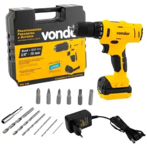 Parafusadeira Furadeira à Bateria Vonder 12V Bivolt com Maleta e Acessórios PFV120
