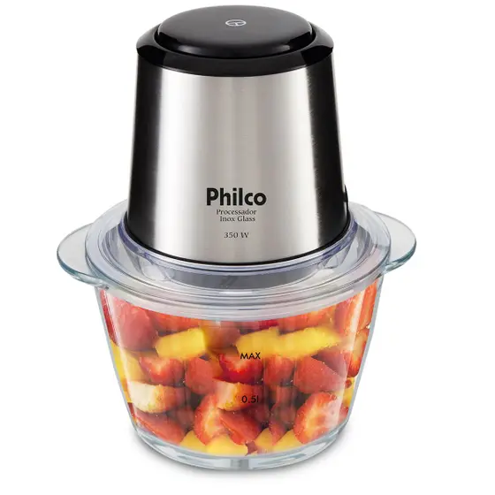 Processador Philco Inox Glass 1,2L 350W com Pulsar PPS01I
