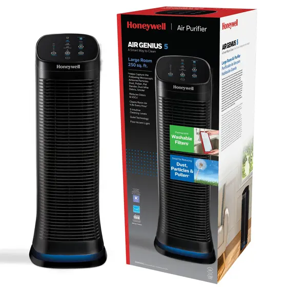 Purificador de Ar Honeywell Air Genius 5 para Salas Grandes, Preto