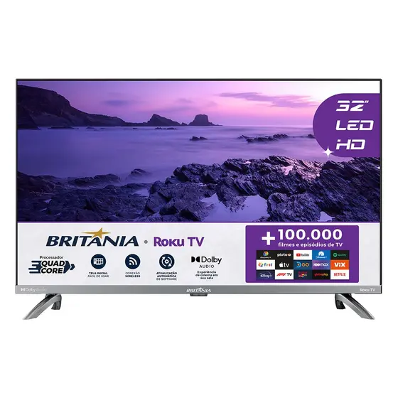Smart TV LED HD Britânia 32″ Roku TV BTV32G7PR2CSGBLH