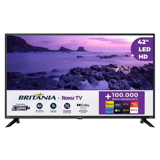 Smart TV Britânia 42″ Roku TV Dolby Audio BTV42G6FR2CP
