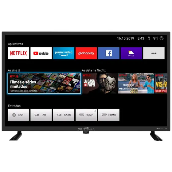 Smart TV LED HD Britânia 32″ Dolby Audio BTV32D10N5SKH