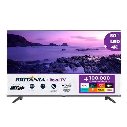 Smart TV LED Britânia 50″ Roku TV Dolby Audio BTV50G3ERSGB