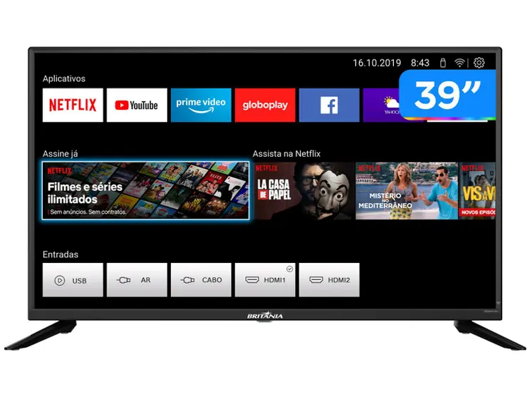 Smart TV D-LED Britânia 39″ HD BTV39G60N5CH
