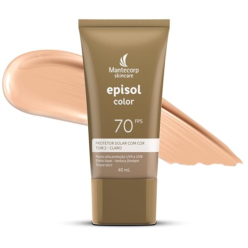 MANTECORP - Protetor Solar Facial Episol Color FPS 70 - Efeito Base, Alta Proteção UVA e UVB, Toque Seco, Rápida Absorção - Tom 2 Claro - 40ml