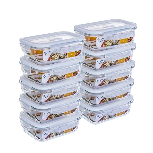 GATO PANDA Potes de Vidro Retangulares com Tampa Hermética, 640ml, Vidro Borossilicato, Kit com 4, 5, 6, 10 ou 12 Unidades (Branco)