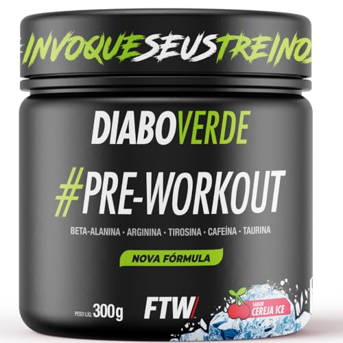 FTW Pré-Treino Diabo Verde em Pó com Cafeína, Aminoácidos Beta‑Alanina e Arginina para Treinos e Atividades Físicas - Pote 300 g (Sabor: Cereja Ice)