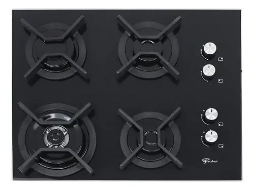 Cooktop 4 Bocas a Gás Fischer Black com Mesa de Vidro Bivolt
