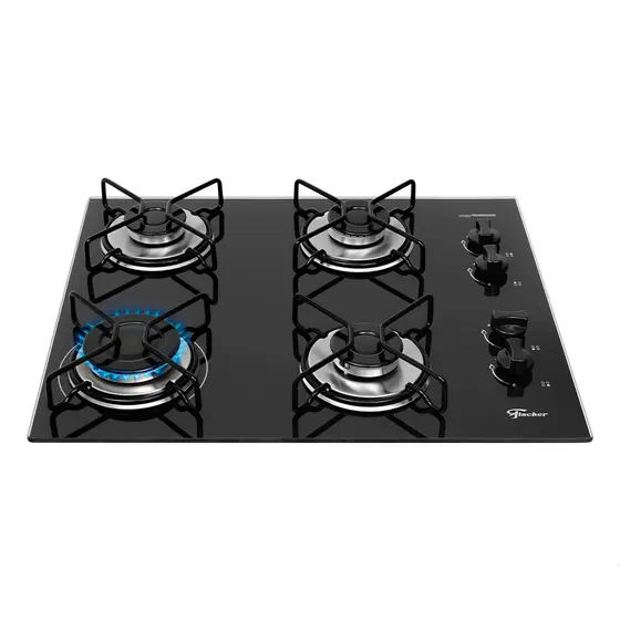 Cooktop 4 Bocas a Gás Fischer Fit Line com Mesa de Vidro e Trempe Esmaltada Preto Bivolt