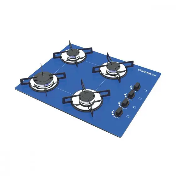 Cooktop 4 Bocas a Gás Chamalux com Mesa de Vidro