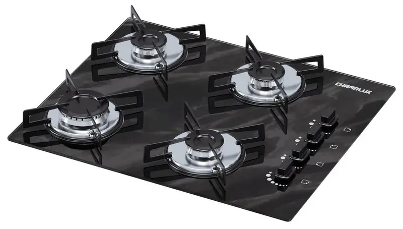 Cooktop 4 Bocas a Gás Chamalux Ultra Chama Mármore Preto Bivolt