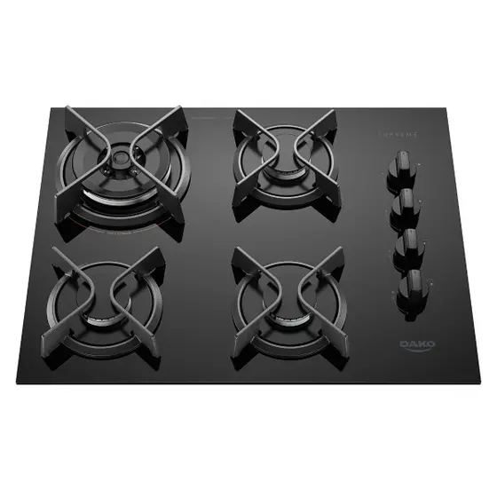 Cooktop 4 Bocas a Gás Dako Supreme Tripla Chama com Mesa de Vidro