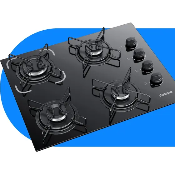 Cooktop 4 Bocas a Gás Itatiaia Essencial com Mesa de Vidro Temperado Preto Bivolt