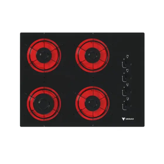 Cooktop 4 Bocas a Gás Venax Arena Preto e Vermelho
