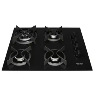 Cooktop 4 Bocas a Gás Dako Tripla Chama com Mesa de Vidro Preto Bivolt