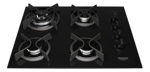 Cooktop 4 Bocas a Gás Dako Supreme com Vidro Temperado