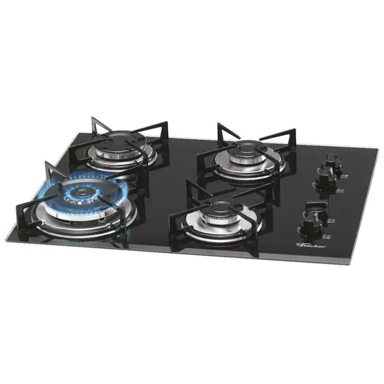 Cooktop 4 Bocas a Gás Fischer Tripla Chama com Mesa de Vidro
