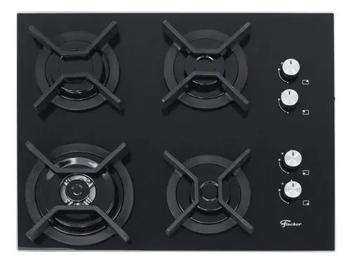 Cooktop 4 Bocas a Gás Fischer com Mesa de Vidro Preto Bivolt