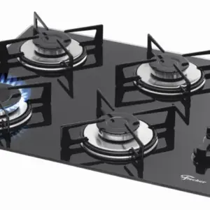 Cooktop 4 Bocas a Gás Fischer com Mesa de Vidro Preto Bivolt