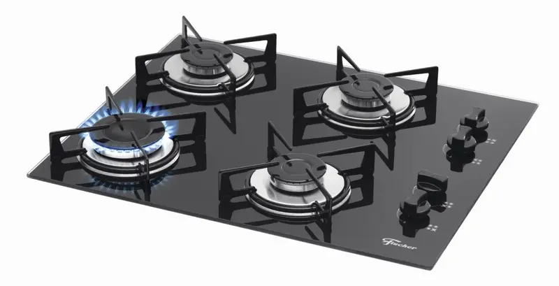 Cooktop 4 Bocas a Gás Fischer com Mesa de Vidro Preto Bivolt