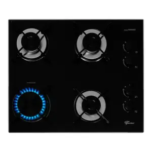 Cooktop 4 Bocas a Gás Fischer Fit Line com Mesa de Vidro Preto