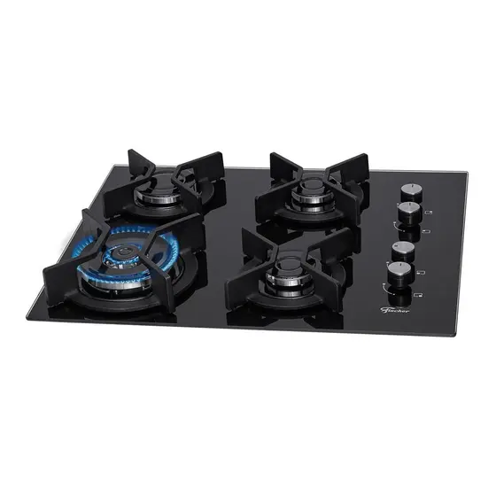 Cooktop 4 Bocas a Gás Fischer Infinity Tripla Chama com Trempe de Ferro Fundido e Mesa de Vidro Bivolt 26297-57076