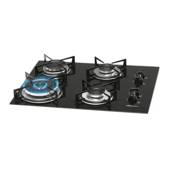 Cooktop 4 Bocas a Gás Fischer Tripla Chama com Mesa de Vidro Bivolt