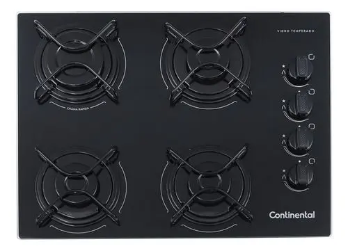 Cooktop 4 Bocas a Gás Continental Automático com Mesa de Vidro