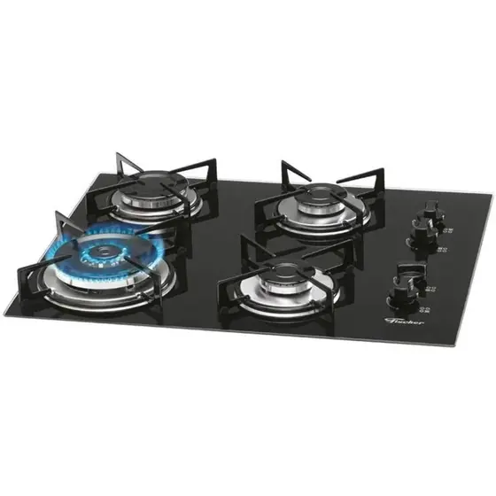 Cooktop 4 Bocas a Gás Fischer Tripla Chama com Mesa de Vidro Preto 9788-12916