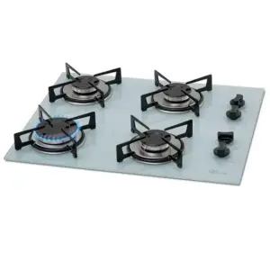 Cooktop 4 Bocas a Gás Fischer com Mesa de Vidro Branco
