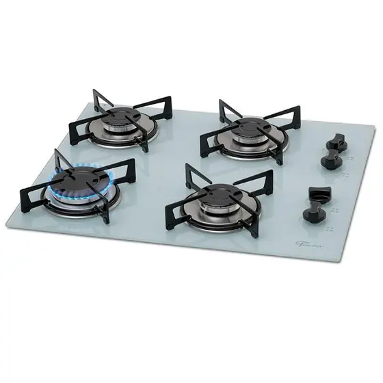 Cooktop 4 Bocas a Gás Fischer com Mesa de Vidro Branco