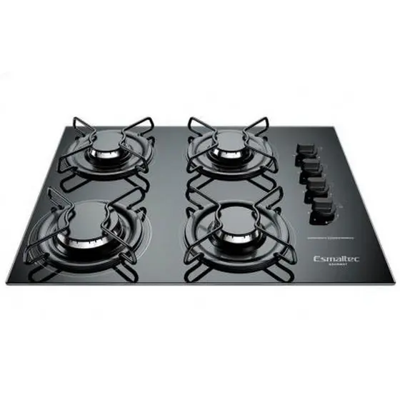 Cooktop 4 Bocas a Gás Esmaltec Gourmet Super Chama com Mesa de Vidro