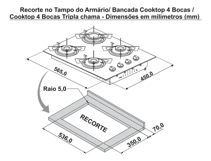 Cooktop 4 Bocas a Gás Itatiaia Itamaster Tripla Chama com Trempes de Ferro Fundido Preto