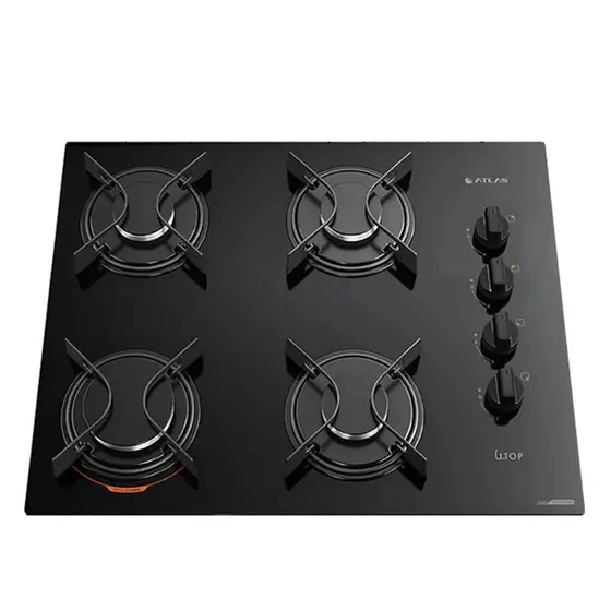 Cooktop 4 Bocas a Gás Atlas U Top com Mesa de Vidro