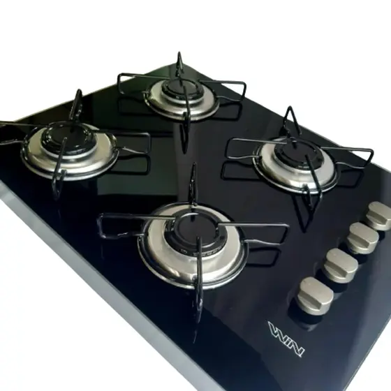 Cooktop 4 Bocas a Gás WIN Flat de Sobrepor com Acendimento Manual Preto