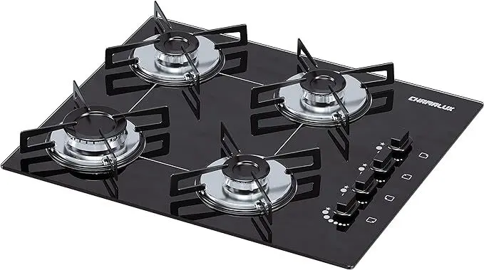 Cooktop 4 Bocas a Gás Chamalux Ultra Chama com Chapa Preto Bivolt