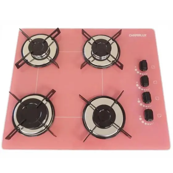 Cooktop 4 Bocas a Gás Chamalux Ultra Chama com Mesa de Vidro Temperado Rosa Bivolt