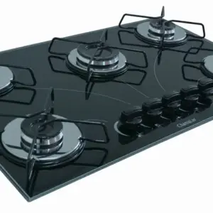 Cooktop 4 Bocas a Gás Chamalar Ultra Chama com Mesa de Vidro Preto Bivolt