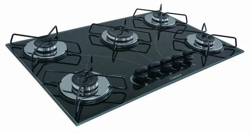 Cooktop 4 Bocas a Gás Chamalar Ultra Chama com Mesa de Vidro Preto Bivolt