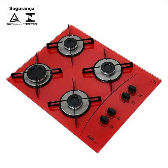 Cooktop 4 Bocas a Gás D&D com Acendimento Automático Vermelho