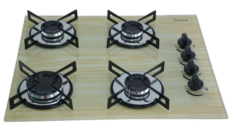 Cooktop 4 Bocas a Gás Chamalar Premium Ultra Chama Amadeirado Claro Bivolt