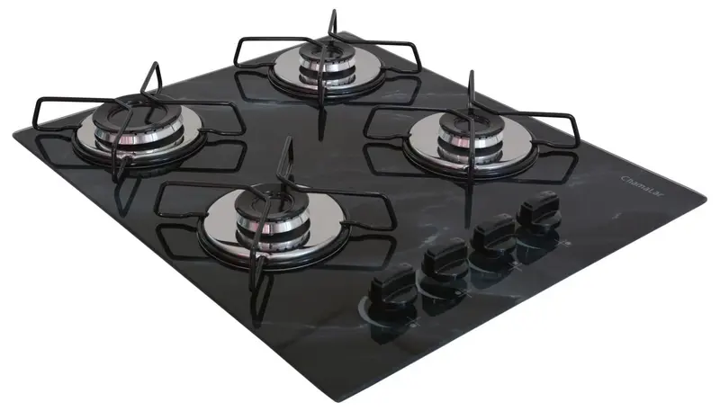 Cooktop 4 Bocas a Gás Chamalar Classic Ultra Chama Marmorizado Preto