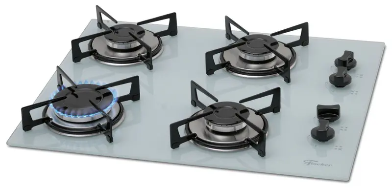 Cooktop 4 Bocas a Gás Fischer com Mesa de Vidro Branco 1519-5902