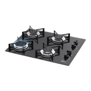 Cooktop 4 Bocas a Gás Fischer com Mesa de Vidro Preto Bivolt
