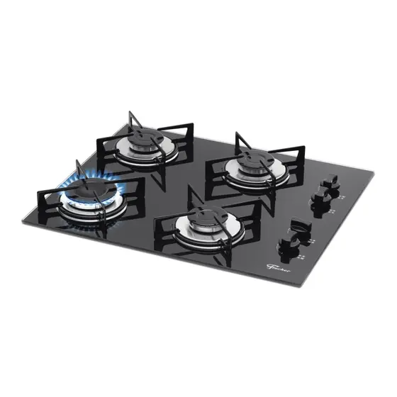 Cooktop 4 Bocas a Gás Fischer com Mesa de Vidro Preto Bivolt