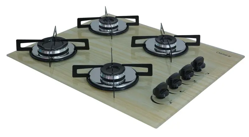 Cooktop 4 Bocas a Gás Chamalar Premium Ultra Chama Amadeirado Claro