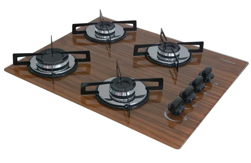 Cooktop 4 Bocas a Gás Chamalar Premium Ultra Chama Amadeirado Escuro