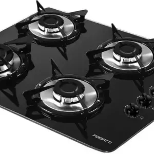Cooktop 4 Bocas a Gás Fogatti V400 Preto e Inox Bivolt Cooktop 4 Bocas a Gás Fogatti V400 Preto e Inox Bivolt