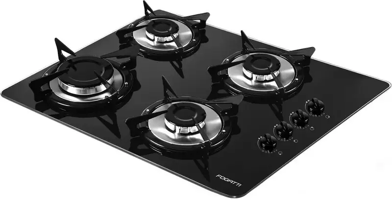 Cooktop 4 Bocas a Gás Fogatti V400 Preto e Inox Bivolt