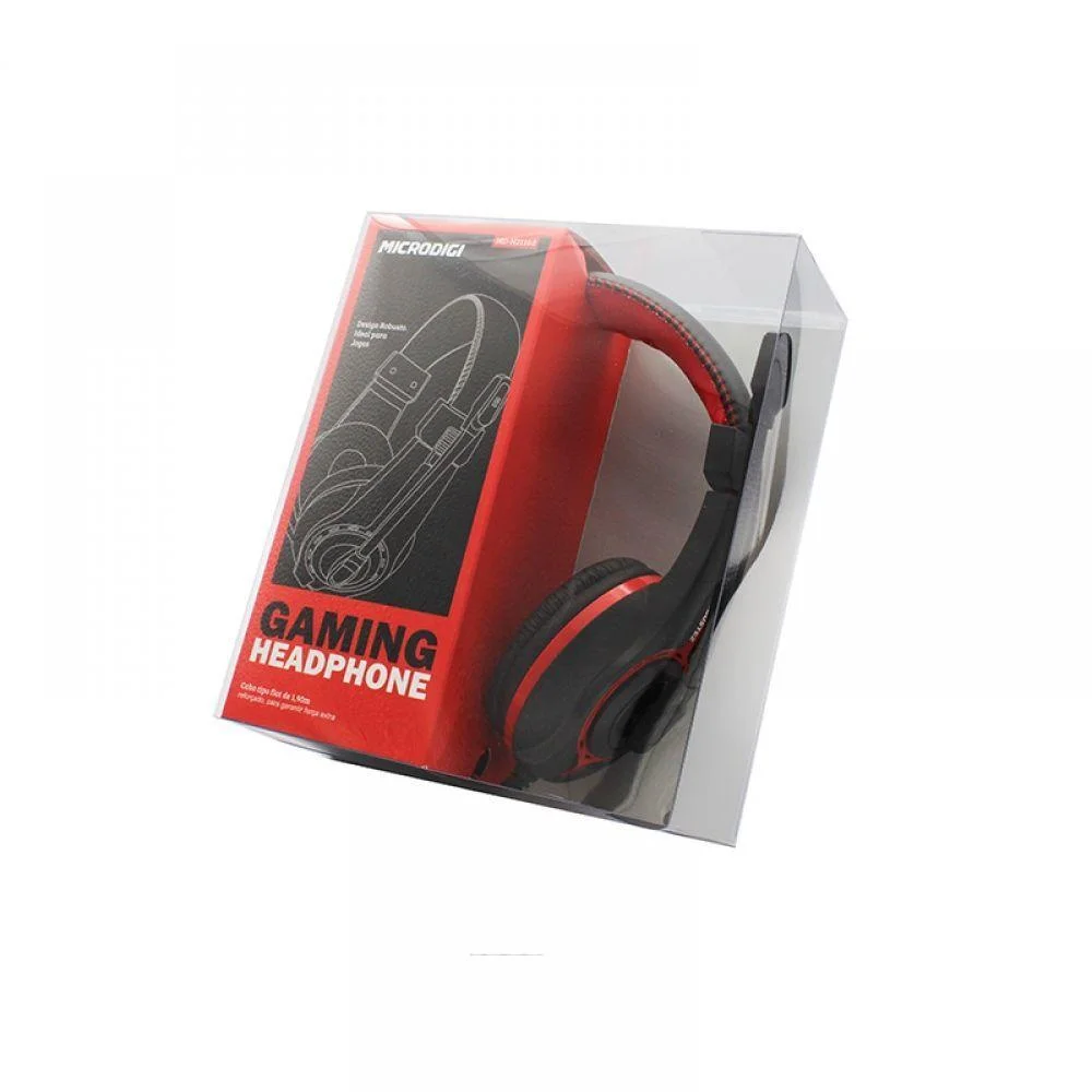 Headset Gamer Microdigi Driver 40mm Cabo 1.80m com Controle de Volume Vermelho e Preto MDH2116D